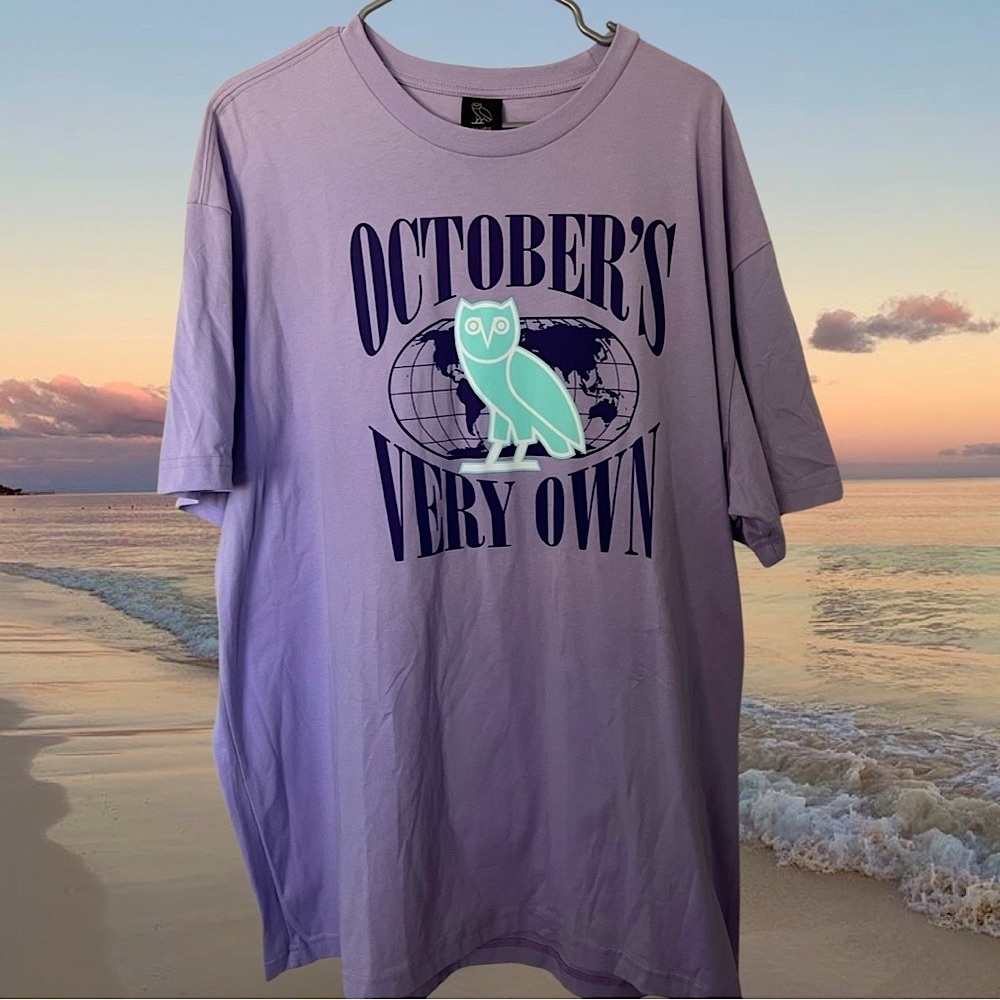 October’s very own OVO drake tshirt lilac purple owl blue turquoise street wear